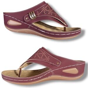 NIB Womens Wine Red Comfort Wedge Slide Sandals Size 9 CN 40 Boutique Fashion